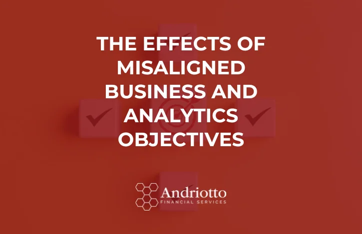 red background with blogpost title: "The Effects of Misaligned Business and Analytics Objectives"